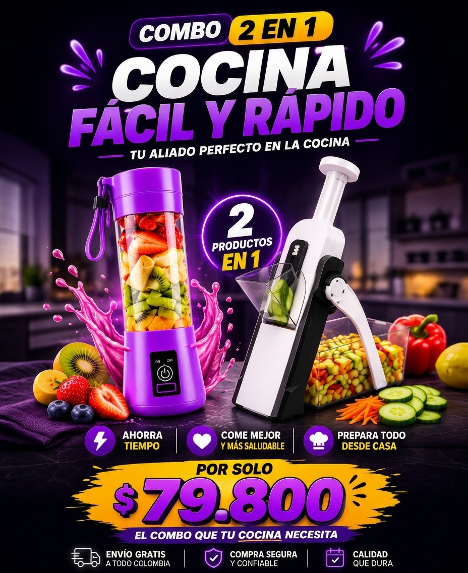 COMBO! Picadora EasyFlash + TermoLicuadora portátil recargable.